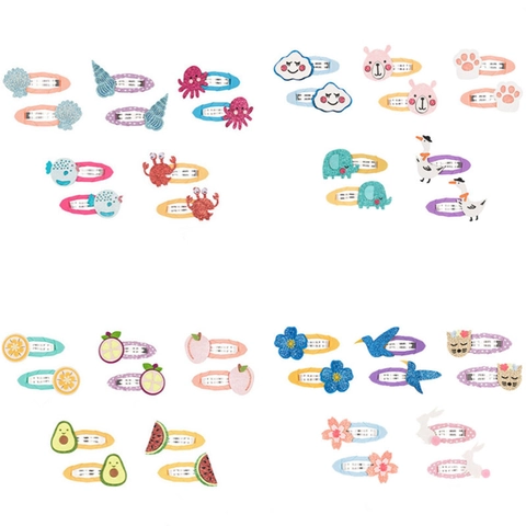 Pinzas para el Cabello de Animales y Frutas de Dibujos Animados Envueltas en Tela Metal Brillo Horquillas para Niñas Joyería
