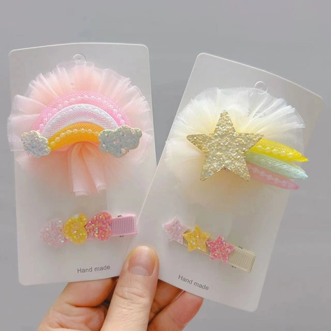 Fermagli per Capelli Bambini Fatti a Mano in Tulle a Rete con Motivo Stella Luna Pianeta Paillette Perla Artificiale Accessori per Capelli Bambina