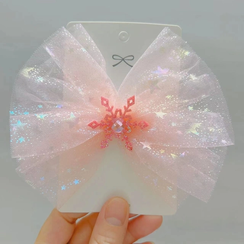 Pinza para el Cabello con Lazo de Malla Hecha a Mano para Niñas Dulce Copo de Nieve Bronceado Diamantes de Imitación Tocado de Princesa Accesorios para el Cabello