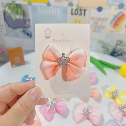 Pinza de Pelo con Lazo de Satén Degradado de Princesa Con Corona de Strass Horquillas de Hada Dulce para Niñas Niños