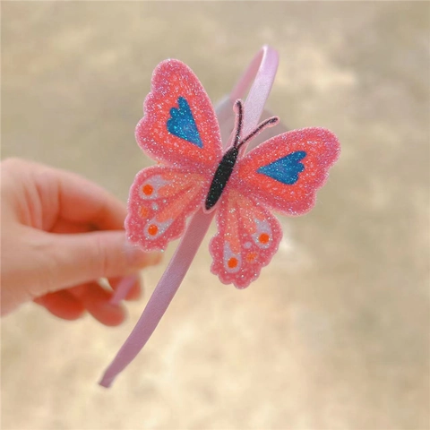 Diadema de Mariposa con Purpurina para Niñas Linda Banda de Pelo de Dibujos Animados Envuelta en Satén para Niños Accesorios