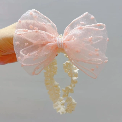 Fascia Elastica per Neonata con Fiocco in Rete e Perla Artificiale Fascia per Capelli in Tulle Morbido Accessori per Capelli Principessa per Bambini