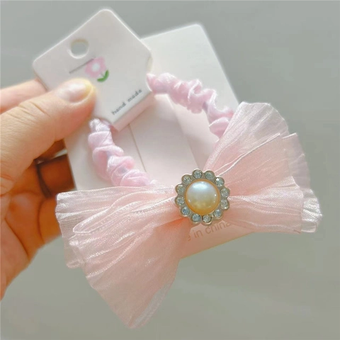Set Elastici per Capelli e Mollette con Fiocco in Rete per Ragazze con Künstliche Perle e Strass Eleganti Accessori per Capelli