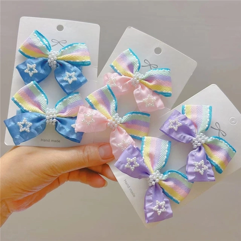 Pinzas para el Cabello y Gomas para el Pelo con Lazo Dulce para Niñas con Perla Artificial de Imitación Estrella Cinta a Rayas Accesorios