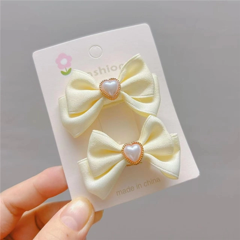 Fermagli per Capelli a Fiocco in Raso per Ragazze Con Decorazione in Perla Artificial Sintetica a Cuore Mollette a Nastro Fatte a Mano per Bambini