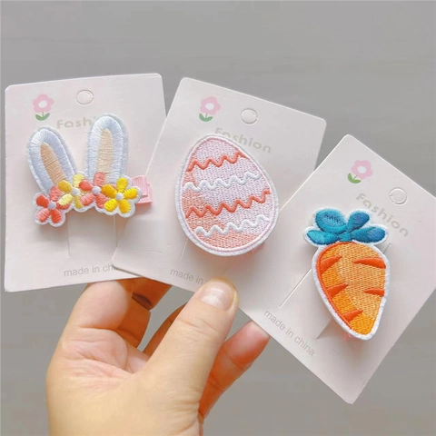 Simpatiche Mollette per Capelli in Tessuto Ricamato con Coniglio Fiore Carota Uovo di Pasqua per Bambini Ragazze Accessori per Capelli