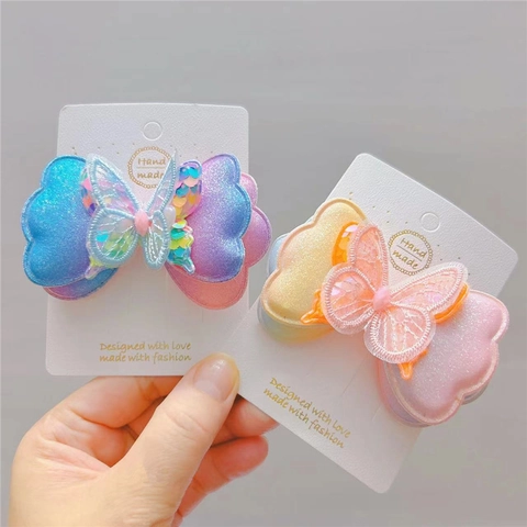 Fermaglio per Capelli a Farfalla Sfumata per Ragazze Fatto a Mano Fiocco in Paillettes Rete Fermacoda Colorato Accessori per Capelli