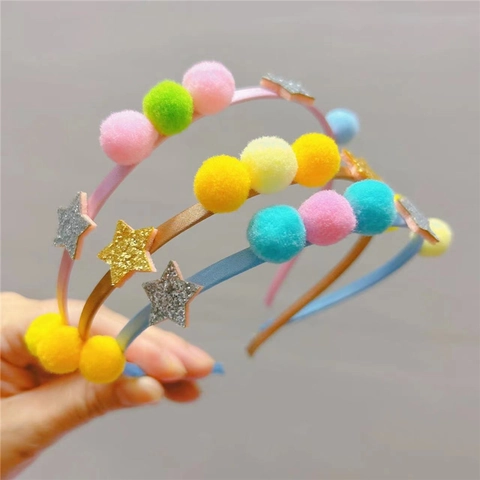 Mignon Serre-tête Pour Enfants Pompon En Peluche Étoile Paillettes Brillantes Fait À La Main Accessoires Pour Cheveux Pour Filles Quotidien Fête Cadeaux D'anniversaire