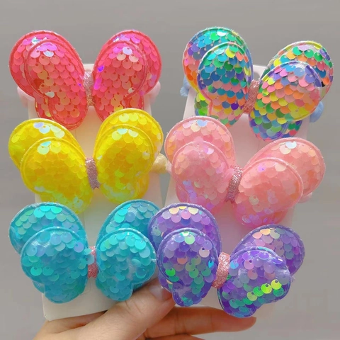 Elastico per Capelli con Fiocco di Paillettes per Bambine Scrunchie in Tessuto a Farfalla Accessori per Capelli alla Moda