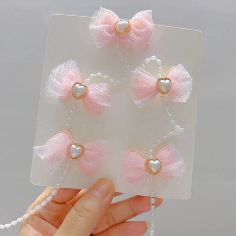 Dulce Pinza para el Cabello con Lazo de Malla Con Cadena de Borla de Perlas Artificiales Accesorios para el Cabello de Tela para Niñas Mujeres Hecho a Mano