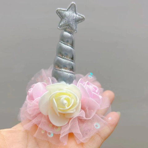 Kids Unicorn Hair Clip With Glitter Star Mesh Flower Rose For Birthday Party Performance Decorative Accessories Headpiece