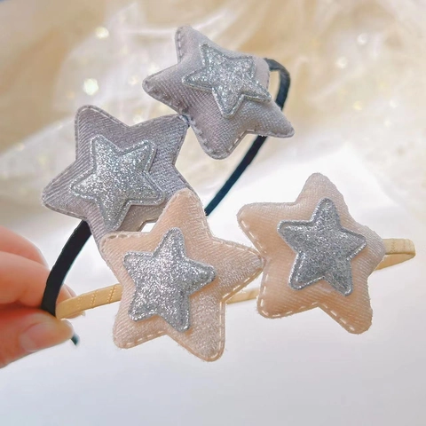 Children Velvet Star Headband With Glitter Sequin Double Layer Star Hair Hoop Cute Girls Hair Accessories For Daily Party