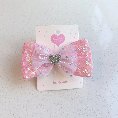 Barrettes à Nœud en Maille à Paillettes Brillantes pour Enfants Cœur Couronne Perle Artificielle Épingle à Cheveux Faite Main