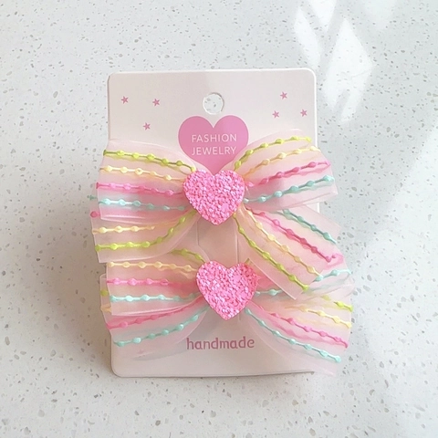 Regenbogen Gestreifte Zweilagige Organza Schleife Haarklammern Für Mädchen Glitzer Herz Netz Haarnadeln Prinzessin Kinder Haarschmuck