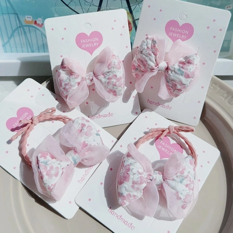 Pinza para el Cabello con Lazo Floral Hecha a Mano Coletero de Tela y Organza para Niñas Accesorios para el Pelo
