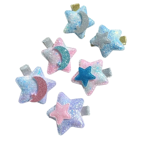 Fermagli per Capelli Stella e Luna Glitterati per Bambine Mollette con Paillettes Accessori per Capelli alla Moda