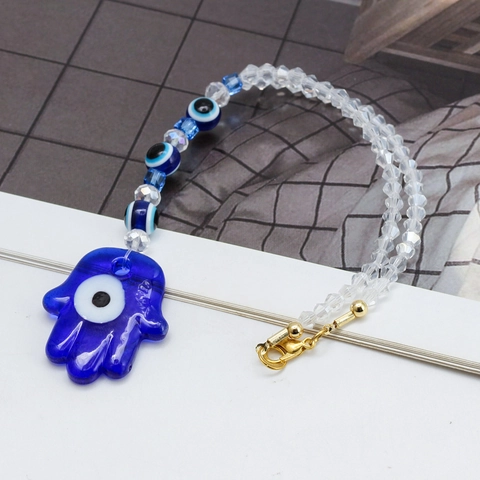 Portachiavi in Vetro di Cristallo Malocchio Ciondolo a Cuore Stella Mano di Fatima Amuleto Protezione Accessorio per Auto Borsa Unisex