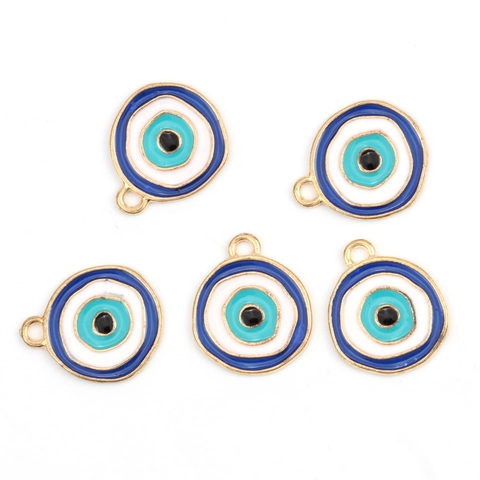 Evil Eye Enamel Alloy Pendant For DIY Jewelry Making Round Nazar Amulet Charm For Necklace Bracelet Handcrafted Accessory