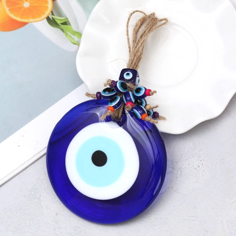 Decorazione da Appendere alla Parete in Vetro Malocchio Amuleto Turco Nazar Protezione Perline Blu Corda per Casa Auto