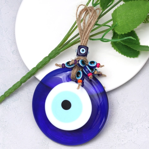 Decorazione da Appendere alla Parete in Vetro Malocchio Amuleto Turco Nazar Protezione Perline Blu Corda per Casa Auto