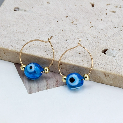 Bohemian Gold Alloy Evil Eye Hoop Earrings For Women Blue Red Glass Bead Drop Earrings Ethnic Turkish Style Fashion Jewelry