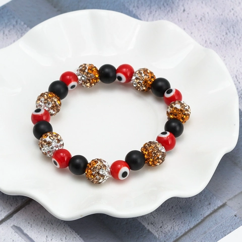 Etnisch Boze Oog Kralen Armband Natuursteen Matte Zwarte Kralen Strass Ingelegde Elastische Polsband Voor Vrouwen Sieraden