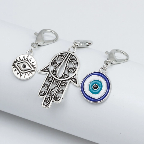 Llavero Vintage Ojo Turco Mano de Fátima Aleación de Zinc Esmalte Colgante Ojo Azul Accesorio de Bolso Étnico Retro