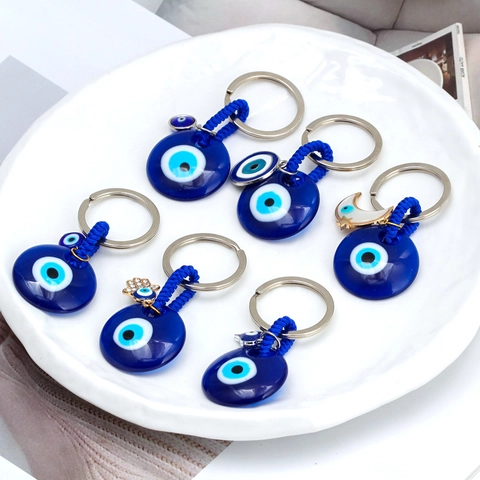 Nazar Böser Blick Schlüsselanhänger Ethnische Glücksbringer Hamsa Hand Hufeisen Anhänger Blau Glas Harz Perle Geflochtene Schnur Schlüsselring Zubehör