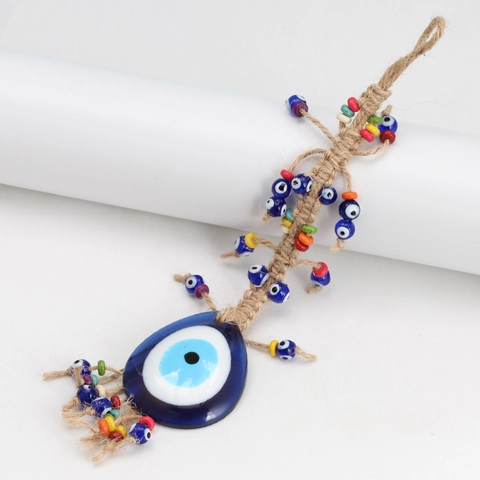Ornamento Sospeso Turco Malocchio Fatto a Mano Ciondolo in Vetro Nazar Amuleto in Vetro Blu Corda di Canapa Sospensione Parete per Casa Auto Arredo Regalo