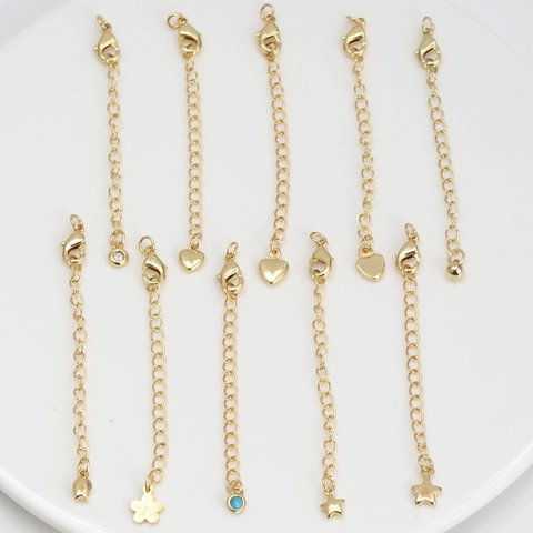 Catena di Estensione in Rame Placcato Oro per Gioielli Con Chiusura a Moschettone Strass Cuore Stella Malocchio Ciondolo Accessori per Collana Braccialetto Donna