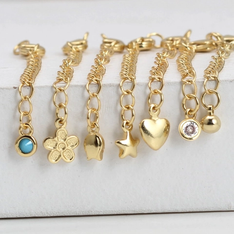 Catena di Estensione in Rame Placcato Oro per Gioielli Con Chiusura a Moschettone Strass Cuore Stella Malocchio Ciondolo Accessori per Collana Braccialetto Donna
