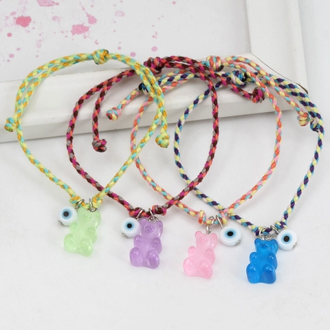 Boho Buntes Geflochtenes Kordelarmband Mit Acryl Gummibär Und Glasur Böser Blick Perle Verstellbarer Süßer Schmuck Für Damen