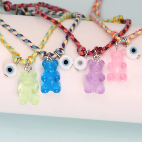 Boho Buntes Geflochtenes Kordelarmband Mit Acryl Gummibär Und Glasur Böser Blick Perle Verstellbarer Süßer Schmuck Für Damen