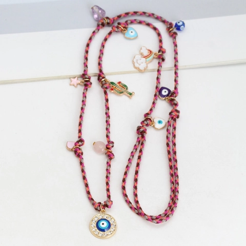 Bohemian Colorful Woven Cord Necklace Alloy Resin Evil Eye Gummy Bear Balloon Dog Heart Pendant Fashion Jewelry For Women Girls