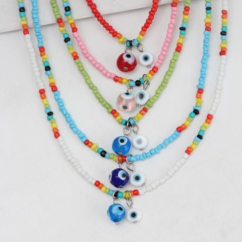 Bohemian Colorful Seed Bead Necklace With Resin Gummy Bear And Evil Eye Pendant Y2K Handmade Jewelry For Women Daily Gift