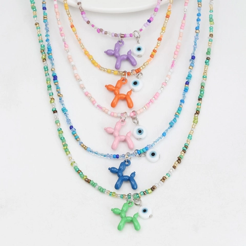 Bunte Samenperlen Halskette Mit Legierung Ballonhund Und Böser Blick Anhänger Boho Y2K Schmuck Für Damen Sommerurlaub