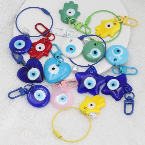 Llavero de Vidrio Ojo Turco Con Perla Artificial Mano de Fátima Corazón Estrella Colgante de Suerte Joyería Regalo Para Mujer
