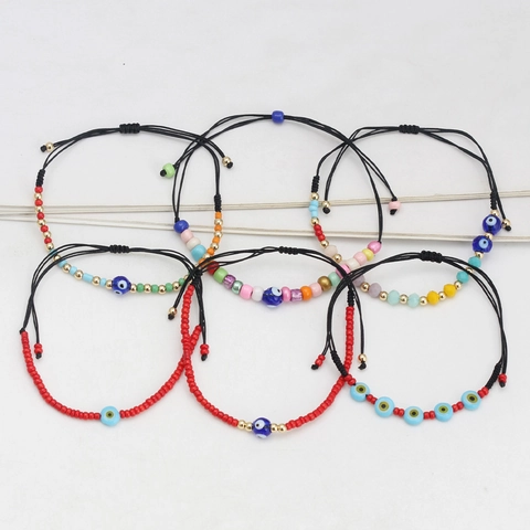 Bohemian Evil Eye Beaded Bracelet Multicolored Handmade Woven Adjustable Rope Bracelet For Women Men Ethnic Jewelry Gift