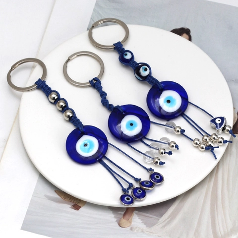 Blau Böser Blick Glas Schlüsselanhänger Türkisch Nazar Glücksbringer Amulett Geflochtenes Seil Anhänger Für Auto Schlüssel Tasche