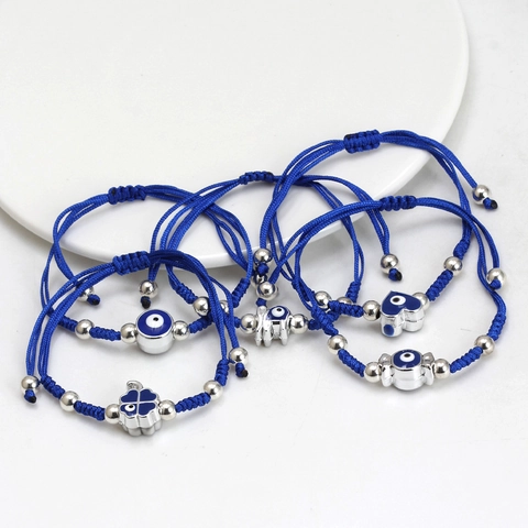 Braccialetto Evil Eye in Corda Intrecciata a Mano per Donna Perline in Lega di Argilla Polimerica Cordino Blu Regolabile