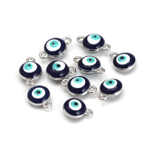 Alloy Enamel Blue Evil Eye Round Charms Nazar Beads Pendants Connectors For Jewelry Making DIY Bracelets Necklaces