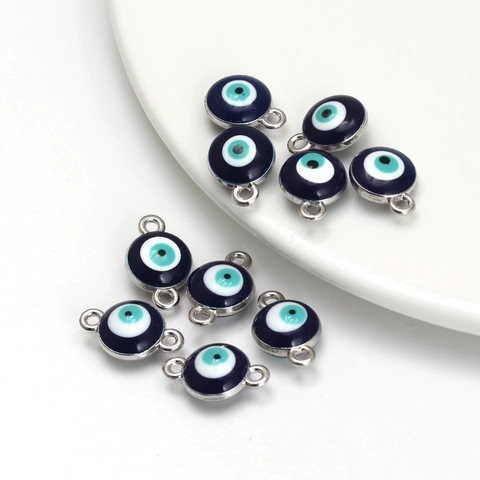 Alloy Enamel Blue Evil Eye Round Charms Nazar Beads Pendants Connectors For Jewelry Making DIY Bracelets Necklaces