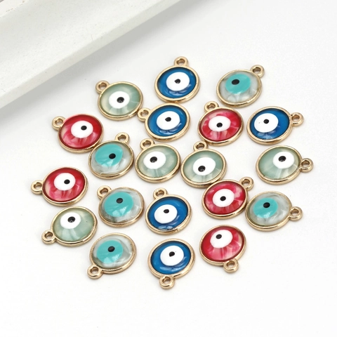 Round Evil Eye Pendants Alloy Enamel Charms For DIY Bracelet Necklace Jewelry Making Gold Plated Multi Color Nazar Beads