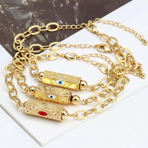Böhmisch Vergoldetes Kupfer Böser Blick Armband Für Damen Hexagonales Prisma Anhänger Strass Eingelegter Glücksbringer Schmuck