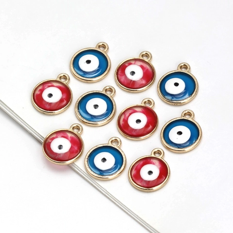 Round Evil Eye Pendants Alloy Enamel Charms For DIY Bracelet Necklace Jewelry Making Gold Plated Multi Color Nazar Beads
