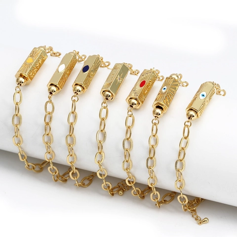 Böhmisch Vergoldetes Kupfer Böser Blick Armband Für Damen Hexagonales Prisma Anhänger Strass Eingelegter Glücksbringer Schmuck