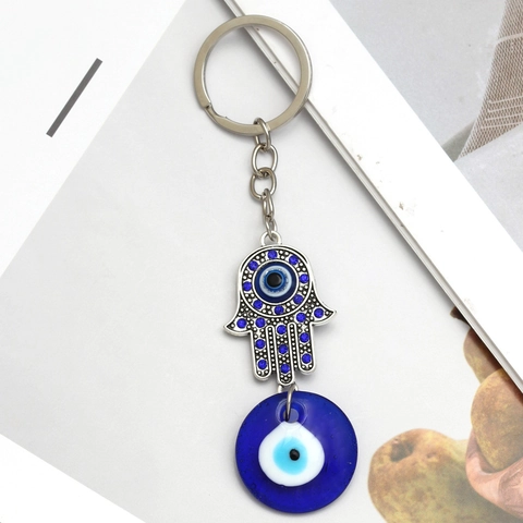 Portachiavi Turco Occhio Malocchio Mano di Hamsa Blu Lega Vetro Amuleto Protezione Mano di Fatima Ciondolo Borsa Decorazione Auto Gioielli