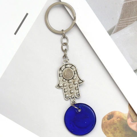 Portachiavi Turco Occhio Malocchio Mano di Hamsa Blu Lega Vetro Amuleto Protezione Mano di Fatima Ciondolo Borsa Decorazione Auto Gioielli