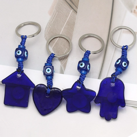 Türkisches Blaues Böser Blick Schlüsselanhänger Blaues Nazar Amulett Hand Der Fatima Herz Stern Haus Glasanhänger Glücksbringer Schutz Schlüsselanhänger Für Damen Herren