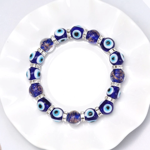 Vintage Lucky Evil Eye Lampwork Glass Beaded Bracelet For Women Men Colorful Nazar Flower Rhinestone Stackable Jewelry